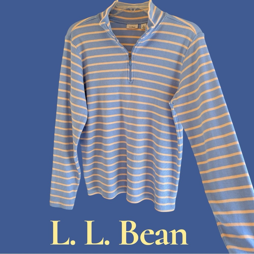 L.L. Bean Blue/Cream 1/4 Zip Sweater. Large. Like new! Excellent preowned!